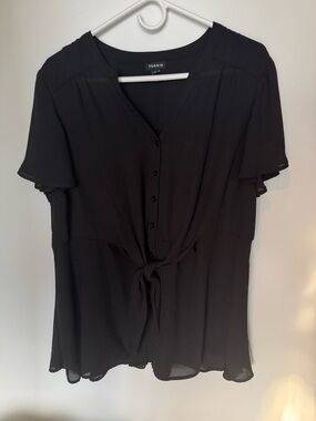 Torrid Black Button-Front Tie Waist Blouse, Size 2